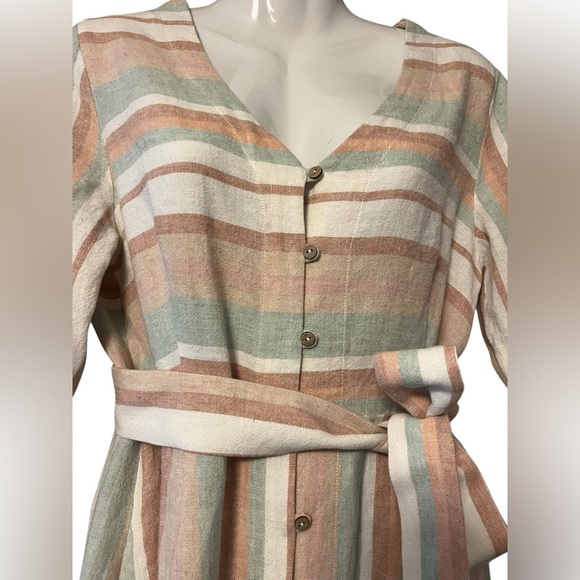 Soft Surroundings Arcata Linen Dress Sz PS Striped Boho Summer Gauzy buttons - Picture 4 of 11